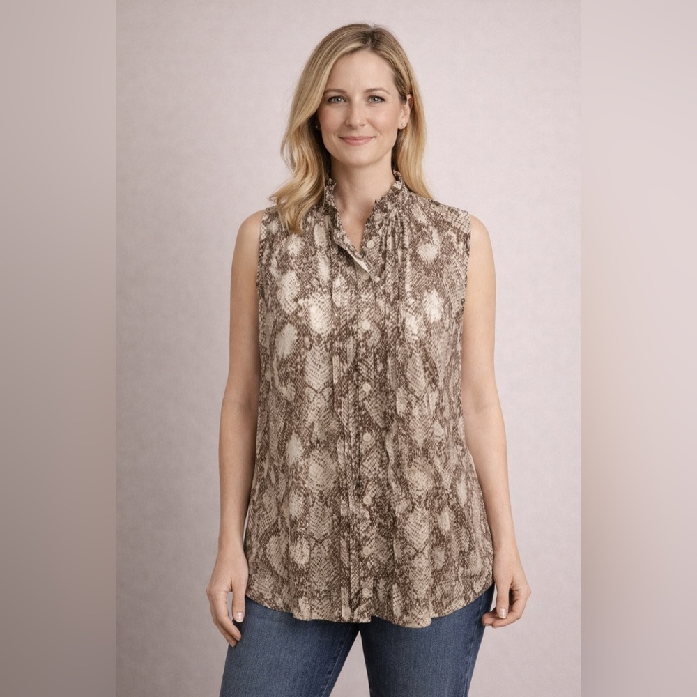 The Limited- Brown‎ and Cream Snakeskin Blouse Size XL